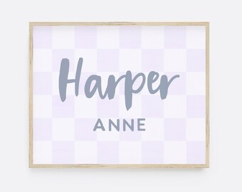 Custom Name Print, Baby Name Print, Nursery Wall Print, Custom Name Checkerboard Print, Printable Wall Art, Nursery Wall Decor, Custom Print