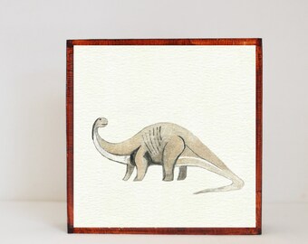 Dinosaur nursery art, brontosaurus animal nursery prints, 5x5 nursery art block, boho dinosaur decor, nature geology nursery decor