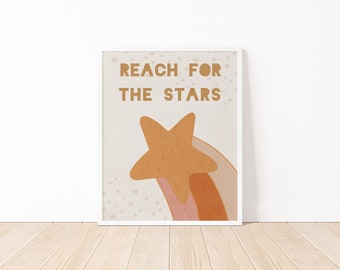 Reach for the Stars Digital Print, Playroom Printable Poster, Baby and Kid Room Decor, Playroom Prints Wall Art, Nursery art, Midcentury art