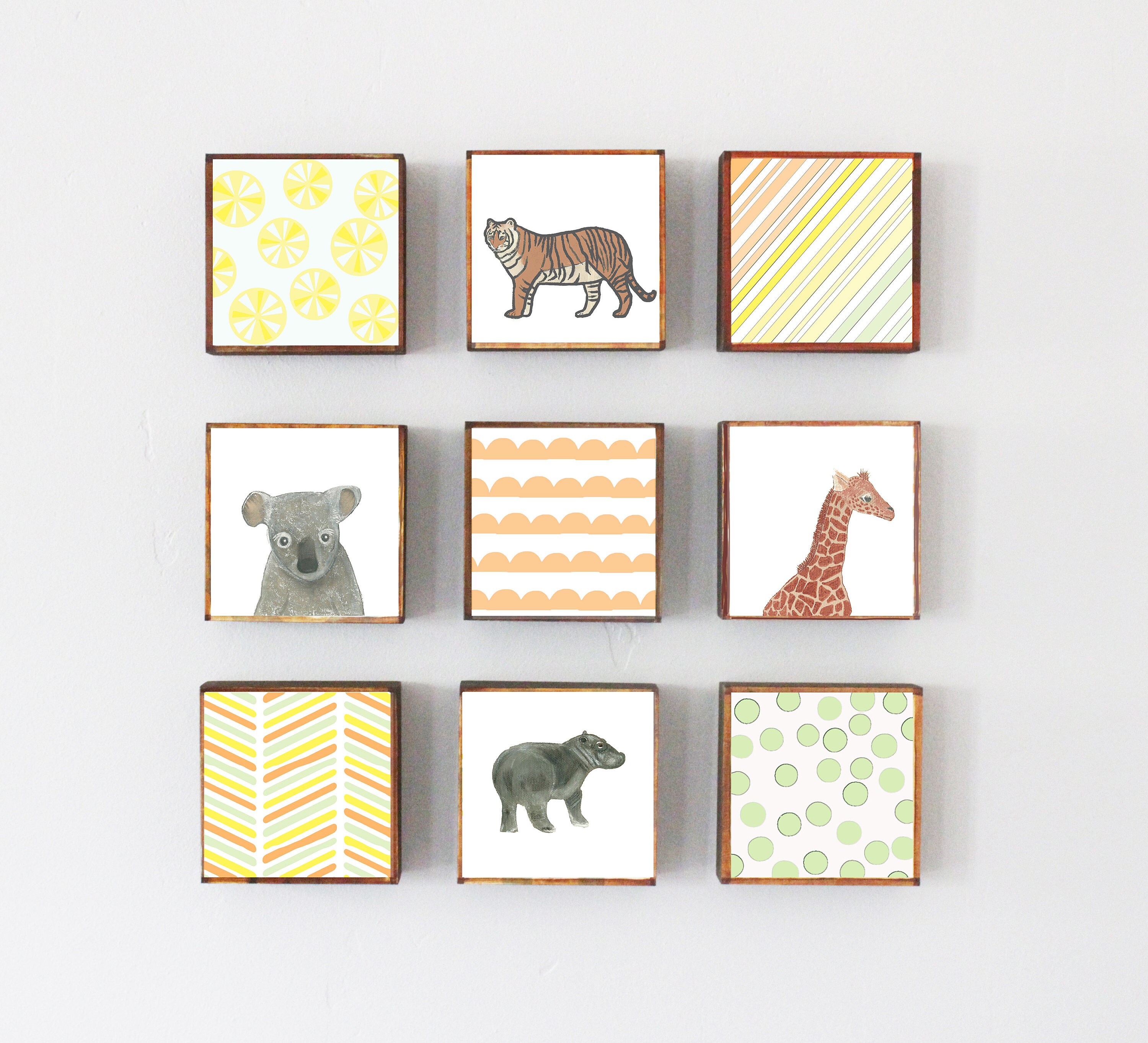 zoo animals nursery wall art nine set of 5x5 art blocks Etsy