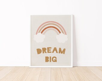 Dream Big Digital Print, Playroom Printable Poster, Baby and Kid Room Decor, Playroom Prints Wall Art, Nursery art, Midcentury, Safari