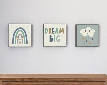 rainbow sun cloud boho nursery prints nursery decor - gender neutral nursery art, gray sienna cream nursery decor, dream big nursery