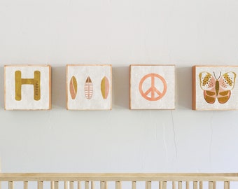 beach boho nursery decor nautical nursery - surf art for nursery -neutral boho beach nursery art blocks, surf waves playroom decor