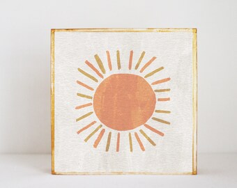 sun boho nursery,  nursery art, baby girl nursery decor, gender neutral baby, baby room art, art block, neutral nursery, redtilestudio