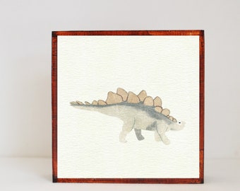 Dinosaur nursery art, stegosaurus animal nursery prints, 5x5 nursery art block, boho dinosaur decor, nature geology nursery decor