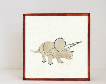 Dinosaur nursery art, triceratops animal nursery prints, 5x5 nursery art block, boho dinosaur decor, nature geology nursery decor