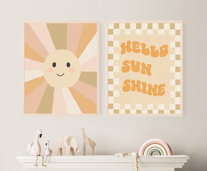 retro sun printable art for boho retro kid room art for hello sunshine art print boho nursery print DIGITAL DOWNLOAD 8x10 11x14 12x16 16x20 image 5