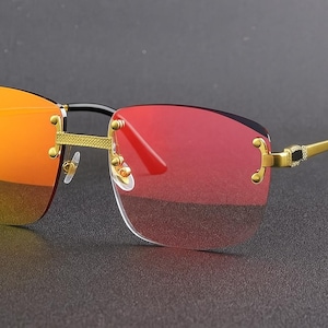 Lunettes de soleil rectangulaires punk sans monture pour homme et femme | Lentille métallique de luxe en métal | Toiles sport 2024 UV400