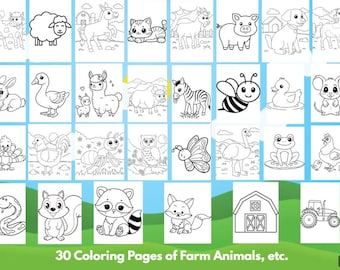 Dibujos para colorear de animales de granja: actividades para niños pequeños, actividades para fiestas infantiles, dibujos para colorear, animales de granja
