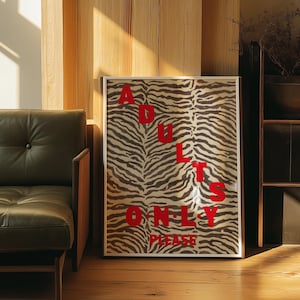 Bar Cart Poster: Zebra Animal Print Bold Red Wall Art Modern Typography Decor Boho Mid Century Art Trendy Unique Art Work in Various Sizes