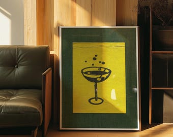Mid-Century Martini Print: Abstract Cocktail Bar Art, Green & Yellow (Digital Download)
