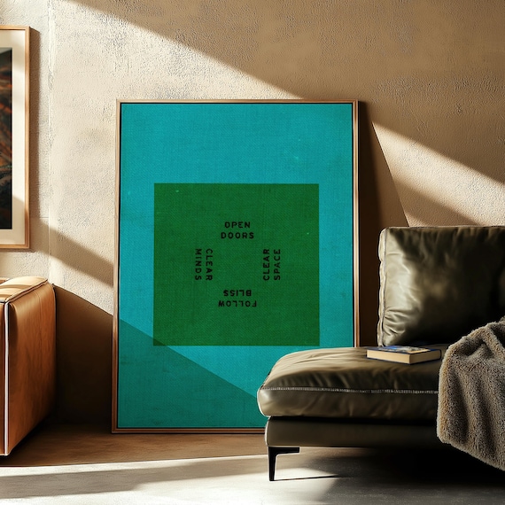 Modern Graphic Poster: Blue Green Typography, Minimalist Wall Art