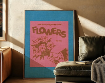 Estampado gráfico de flores románticas: Arte de pared con estilo retro de los años 80.