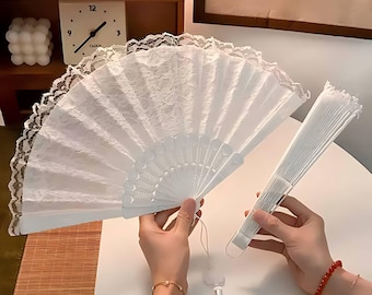 Eleganter weißer Spitzenfächer – Schickes Accessoire für Hochzeiten, Partys und romantische Anlässe