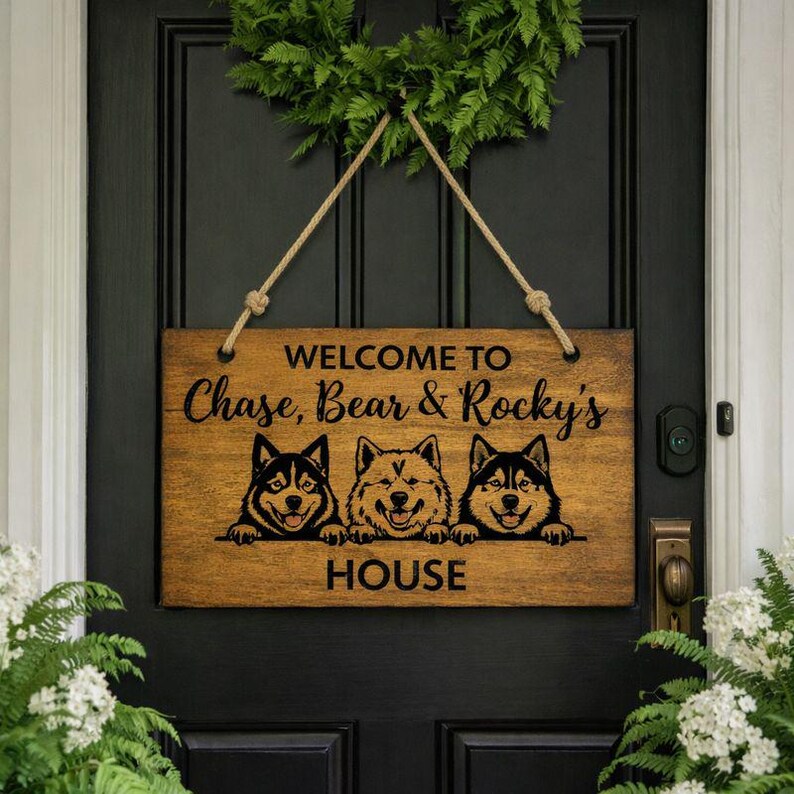 Personalized Dog Welcome Sign, Custom Pet Name Wooden Door Hanger - Etsy