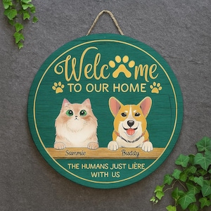Personalized Cat Welcome Sign: Wooden Pet Door Decor