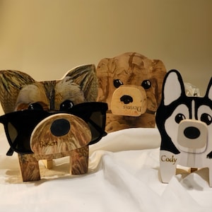 Personalized Dog Eyeglass Holder Stand: Wooden Desk Organizer
