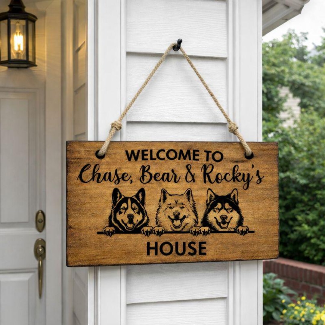 Personalized Dog Welcome Sign, Custom Pet Name Wooden Door Hanger - Etsy