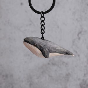 Hand-Carved Wooden Whale Keychain: Basswood Ocean Animal Bag Charm