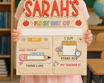 Plaque personnalisée en bois pour la rentrée des classes - Accessoire photo réutilisable personnalisé avec nom, âge, enseignant, date et plus - Back to School Board pour enfant