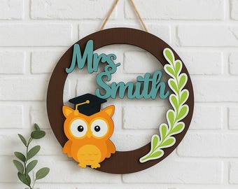 Personalized Owl Teacher Door Sign: Custom Classroom Decor