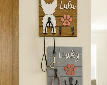 Custom Shiplap Dog Leash Holder: Personalized Farmhouse Pet Decor