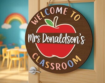 Personalized Teacher Classroom Door Sign: Apple Decor