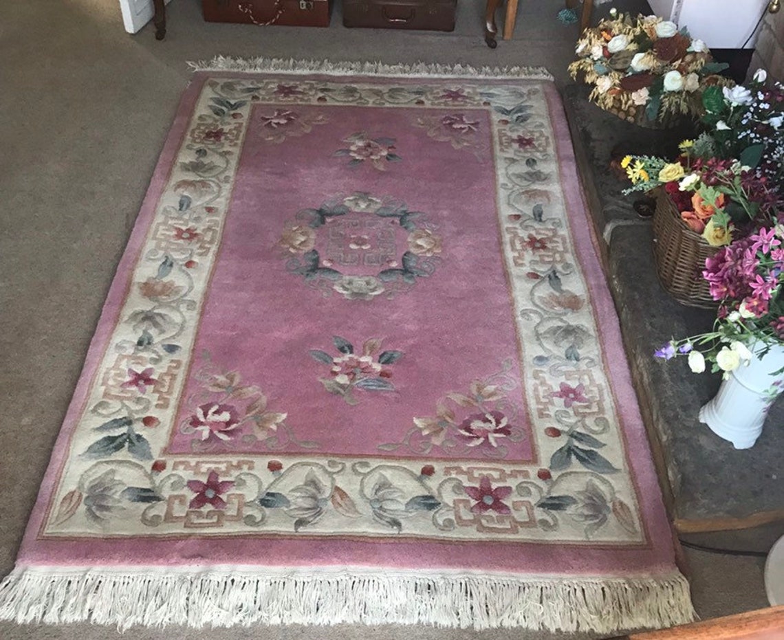 Vintage peking chinese pink floral hand knotted wool rug 4 x 6 Etsy