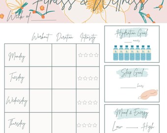 Fitness & Wellness Tracker Printable | Weekly Self-Care Planner | Workout, Water, Mood + More | PDF Download
