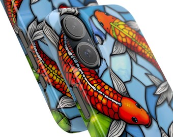 Stained Glass Koi Pond iPhone Case, Japanese Art Gift