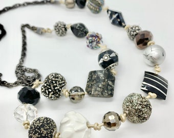 Eclectic beads & Metallic Leather- Necklace