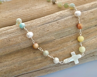 Mother of Pearl Cross Necklace