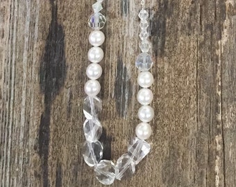 Faceted Quartz and Pearl Bridal Necklace