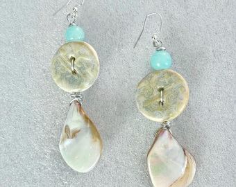 Mother of Pearl and Button Earrings