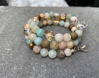 Natural Stone Wrap Bracelet  // No clasp // Neutral Tones
