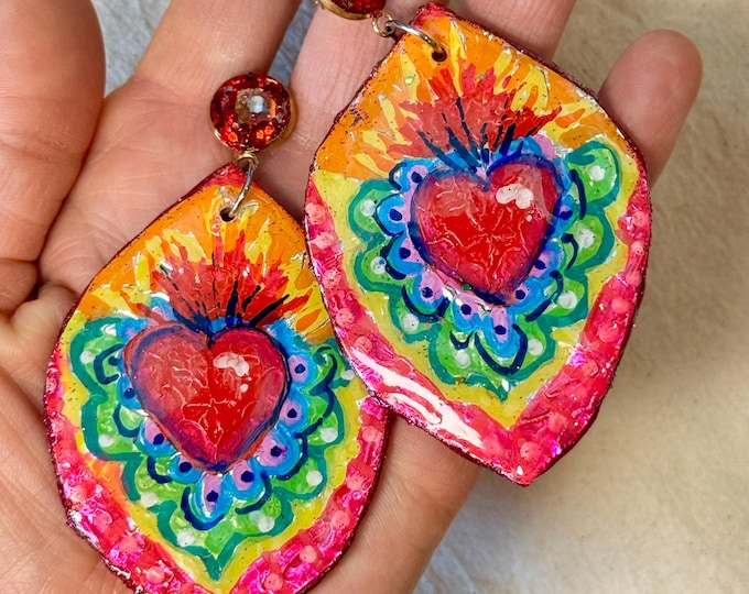 Mexican Folk Art Earrings //Sacred Heart