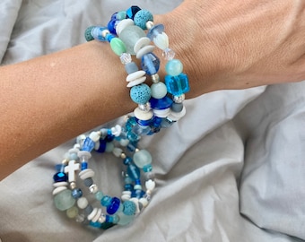 Natural Stone Wrap Bracelet  // No clasp // Blue Tones