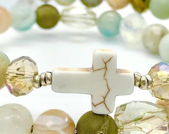 Cross & Healing Stone Wrap Bracelet  // No clasp // Cross