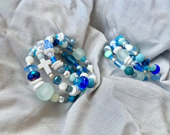 Natural Stone Wrap Bracelet  // No clasp // Blue Tones
