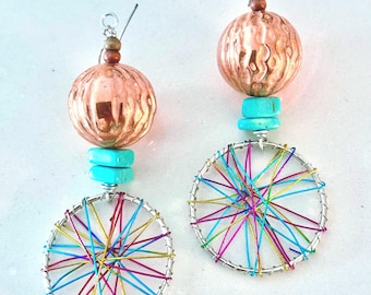 Color Wheel and Copper Ball Earrings // Lightweight