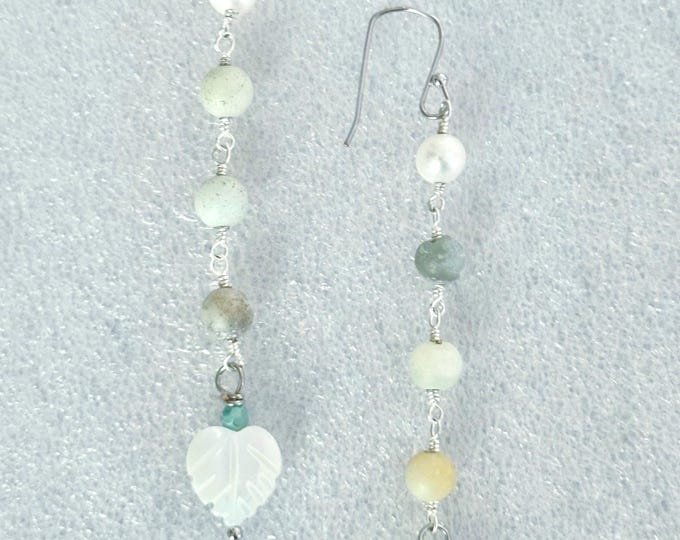 Natural Stone & Link Earrings // Long // Mother of Pearl