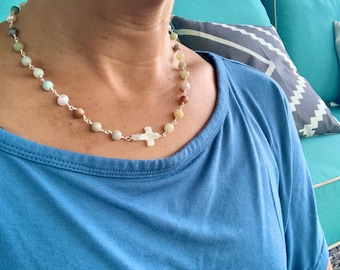 Mother of Pearl Cross Necklace