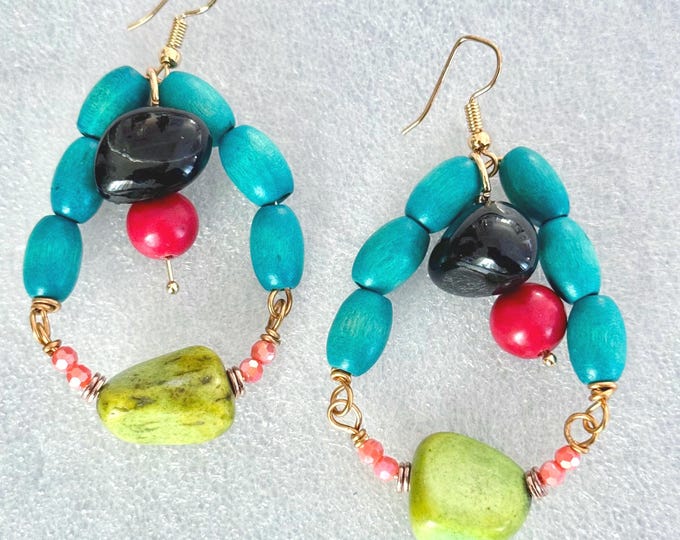 Featured listing image: Teal Blue and Lime Green Earrings