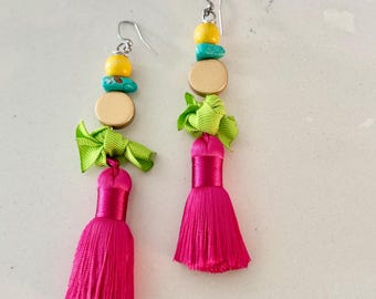 Silk Thread and Ribbon Earrings