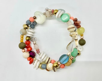 Natural Stone Wrap Bracelet  // No clasp // Rich Tones