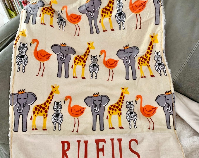 Personalized Animal Theme Baby Blanket // Faux Fur & Fleece