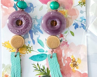 Ceramic & Leather Earrings