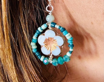 Green Tones and Flower Earrings