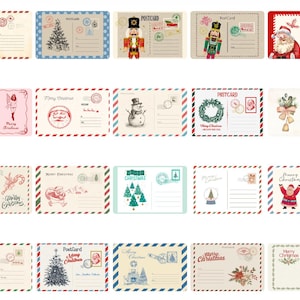May include: A selection of vintage Christmas postcards. The cards feature illustrations of Santa Claus, Christmas trees, snowmen, and other festive imagery. Each card has space for a message and address, with decorative borders.