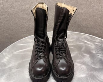Vintage Calzaturificio Del Basento Botas Hombres Tamaño 9 Marrón Cuero Combate Italia